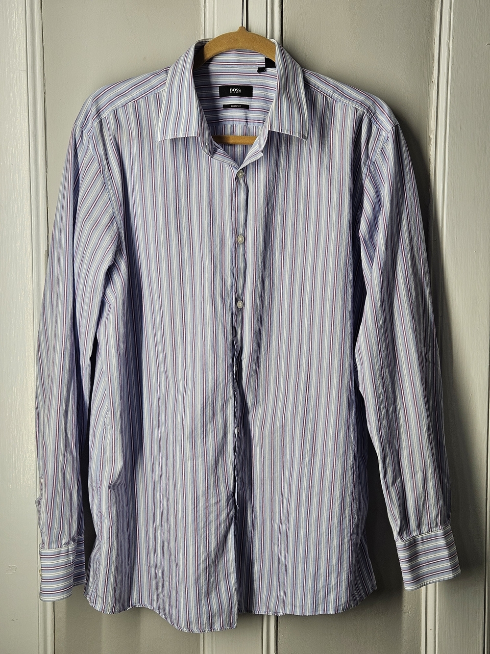 BOSS Men's Light Blue Multi-Stripe Dress Shirt